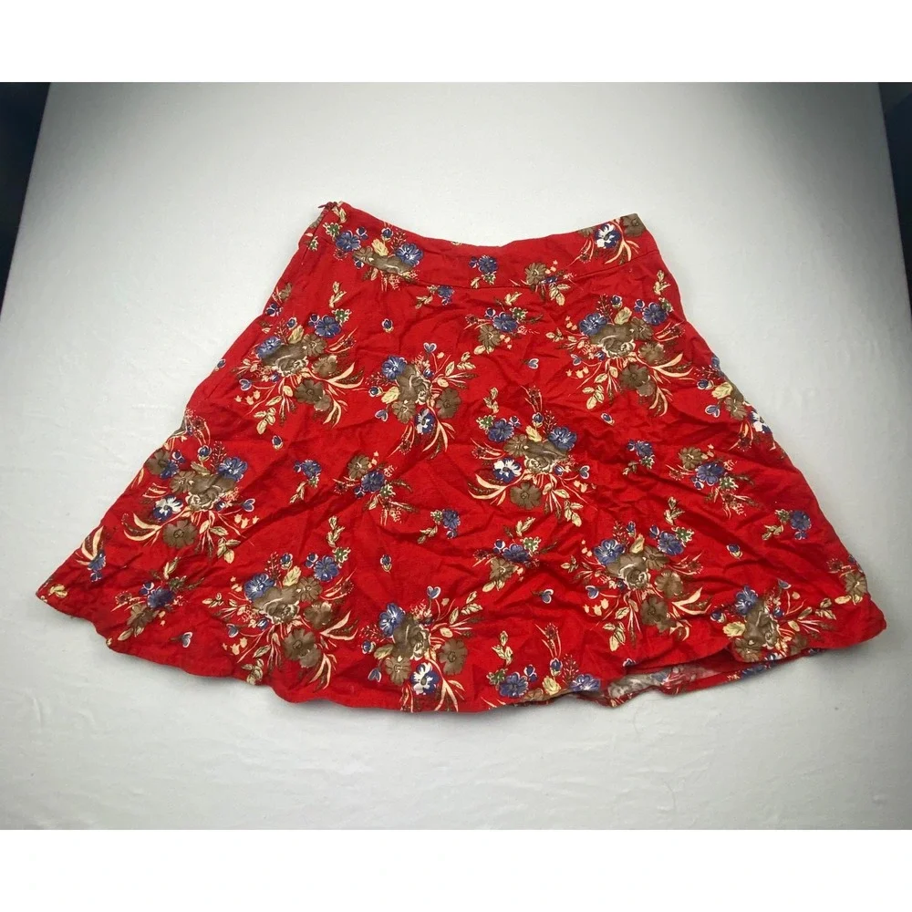 Forever 21 Red Floral Cotton Mini Skirt XS A-Line Side Zip Lined Casual Summer